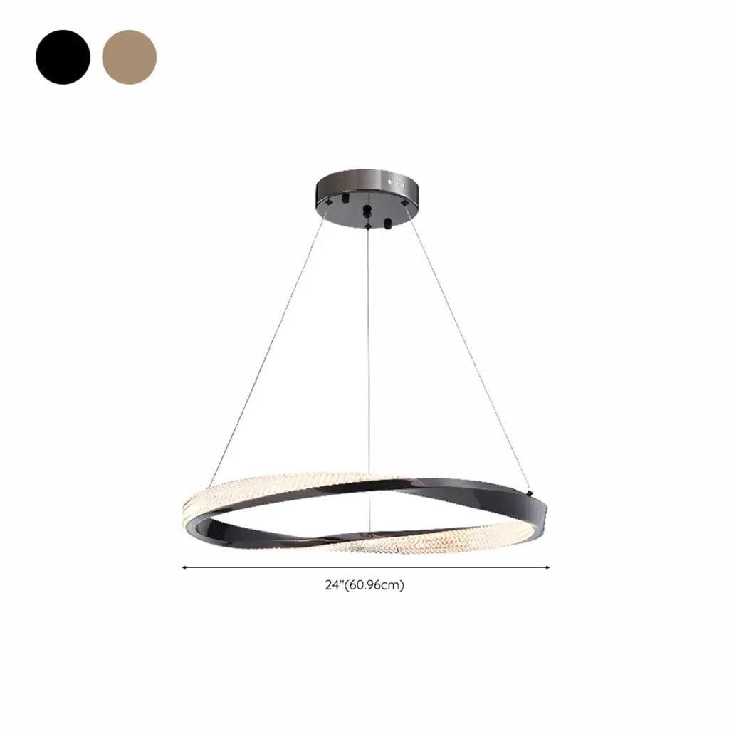 Lustre moderne à LED élégant en métal noir avec anneau circulaire