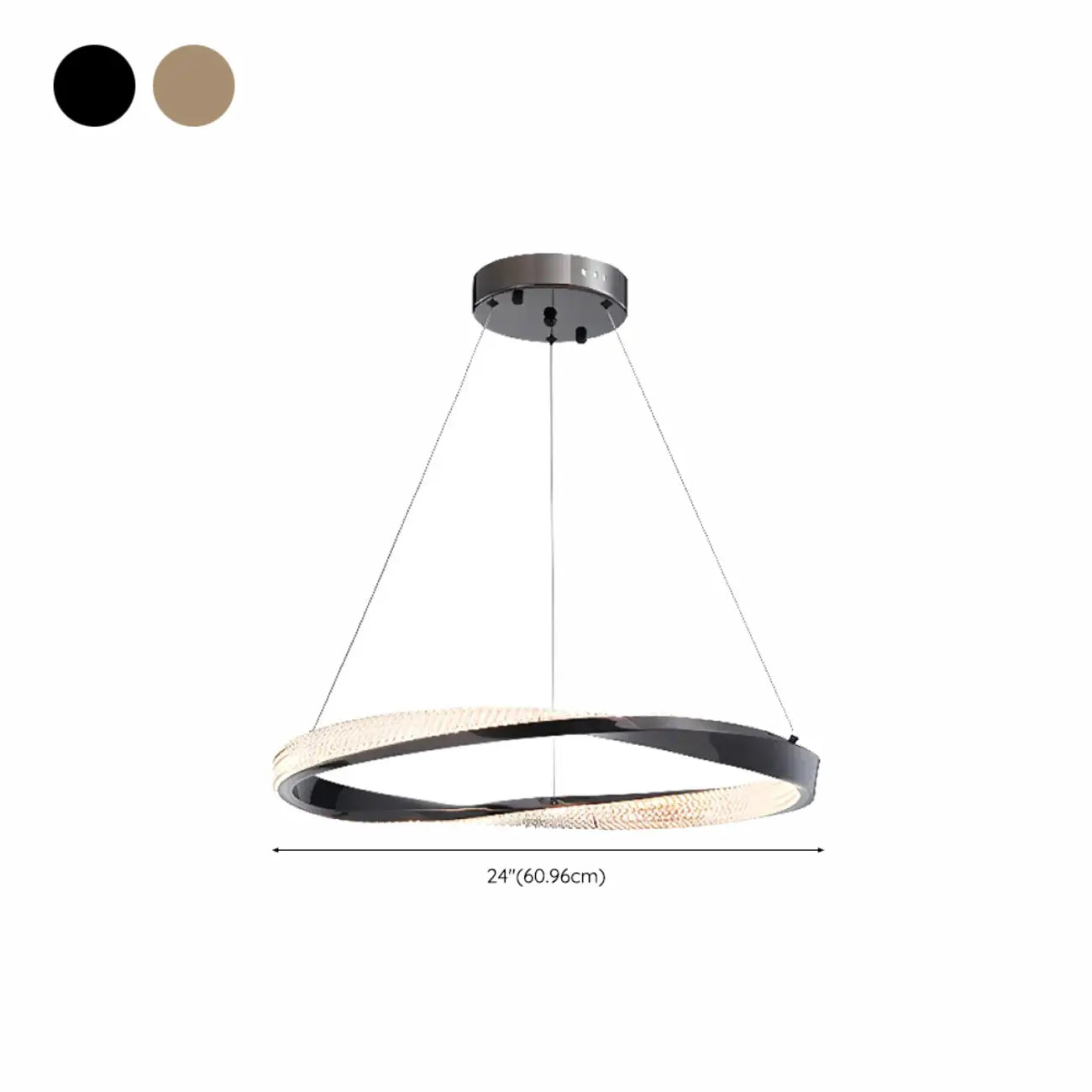 Lustre moderne à LED élégant en métal noir avec anneau circulaire
