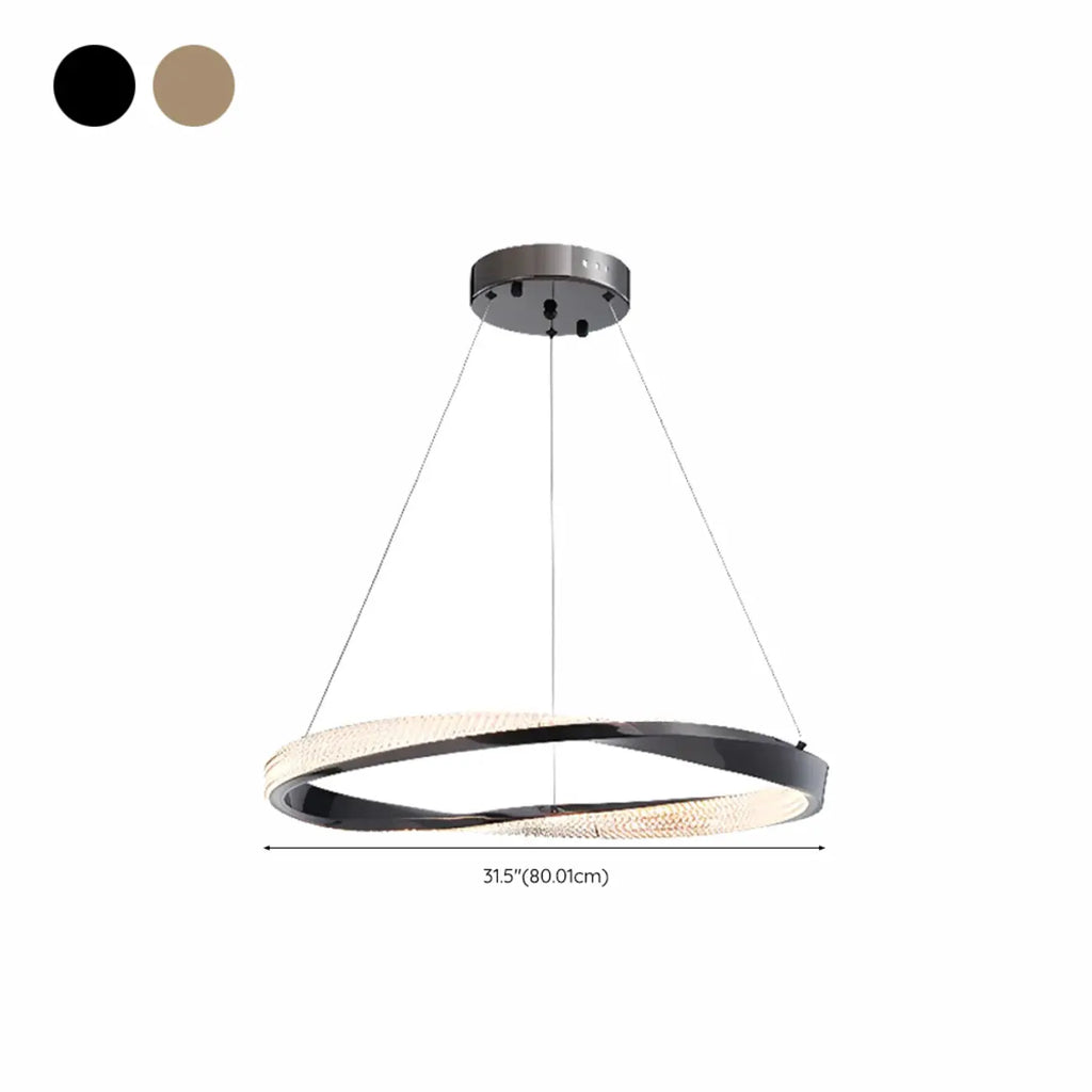 Lustre moderne à LED élégant en métal noir avec anneau circulaire