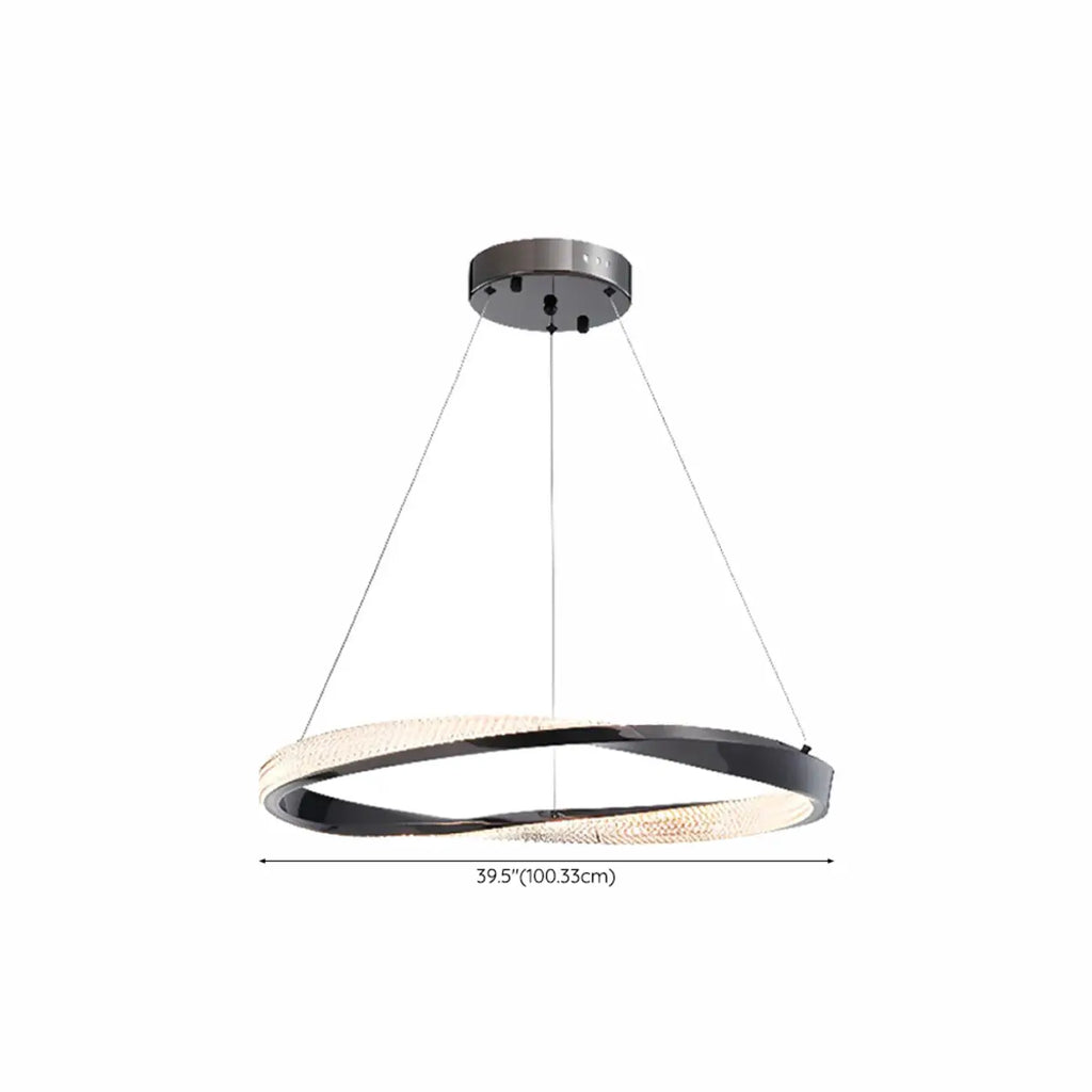 Lustre moderne à LED élégant en métal noir avec anneau circulaire