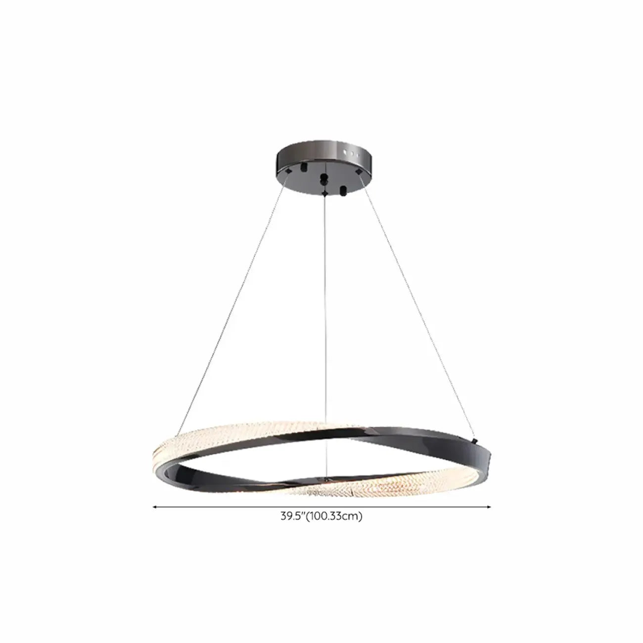 Lustre moderne à LED élégant en métal noir avec anneau circulaire