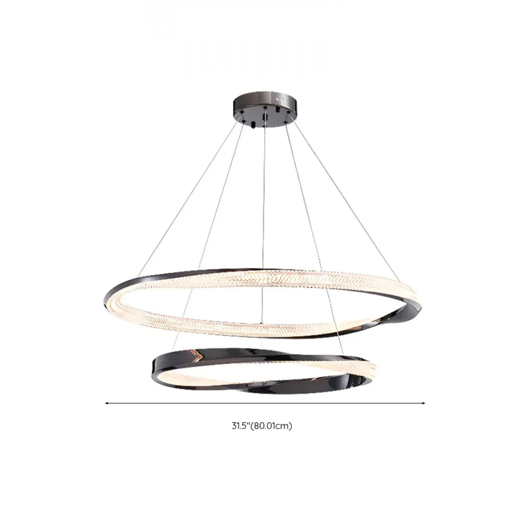 Lustre moderne à LED élégant en métal noir avec anneau circulaire