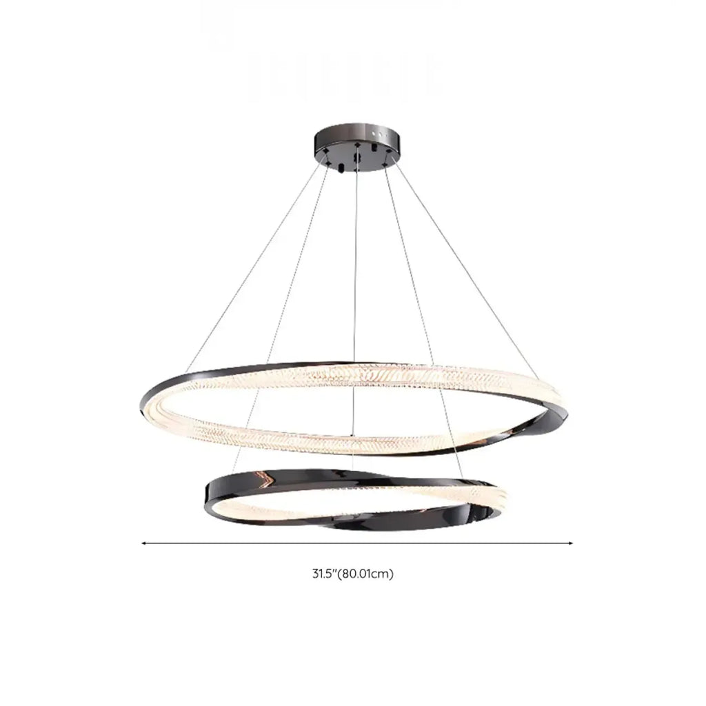 Lustre moderne à LED élégant en métal noir avec anneau circulaire