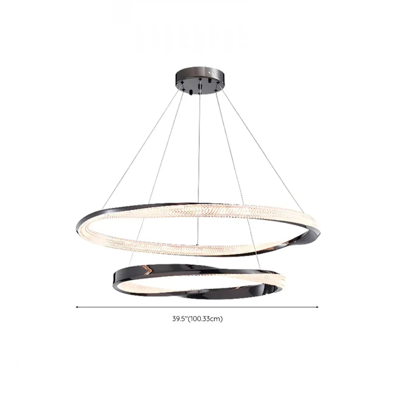 Lustre moderne à LED élégant en métal noir avec anneau circulaire