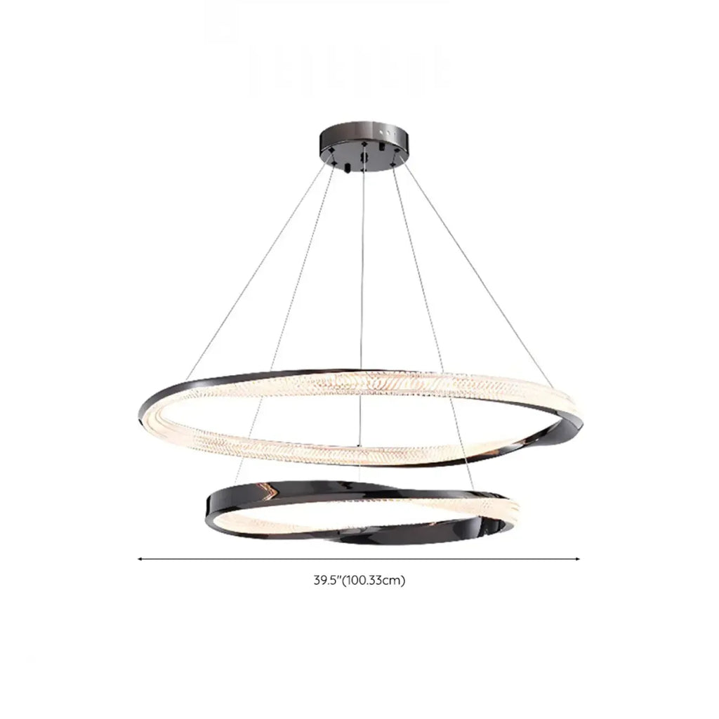Lustre moderne à LED élégant en métal noir avec anneau circulaire