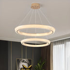 Lustre LED glamour en cristal doré à plusieurs cercles