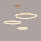 Lustre LED glamour en cristal doré à plusieurs cercles