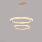 Lustre LED glamour en cristal doré à plusieurs cercles