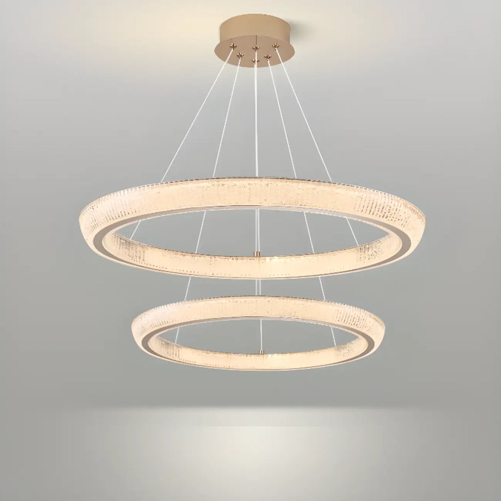 Lustre LED glamour en cristal doré à plusieurs cercles