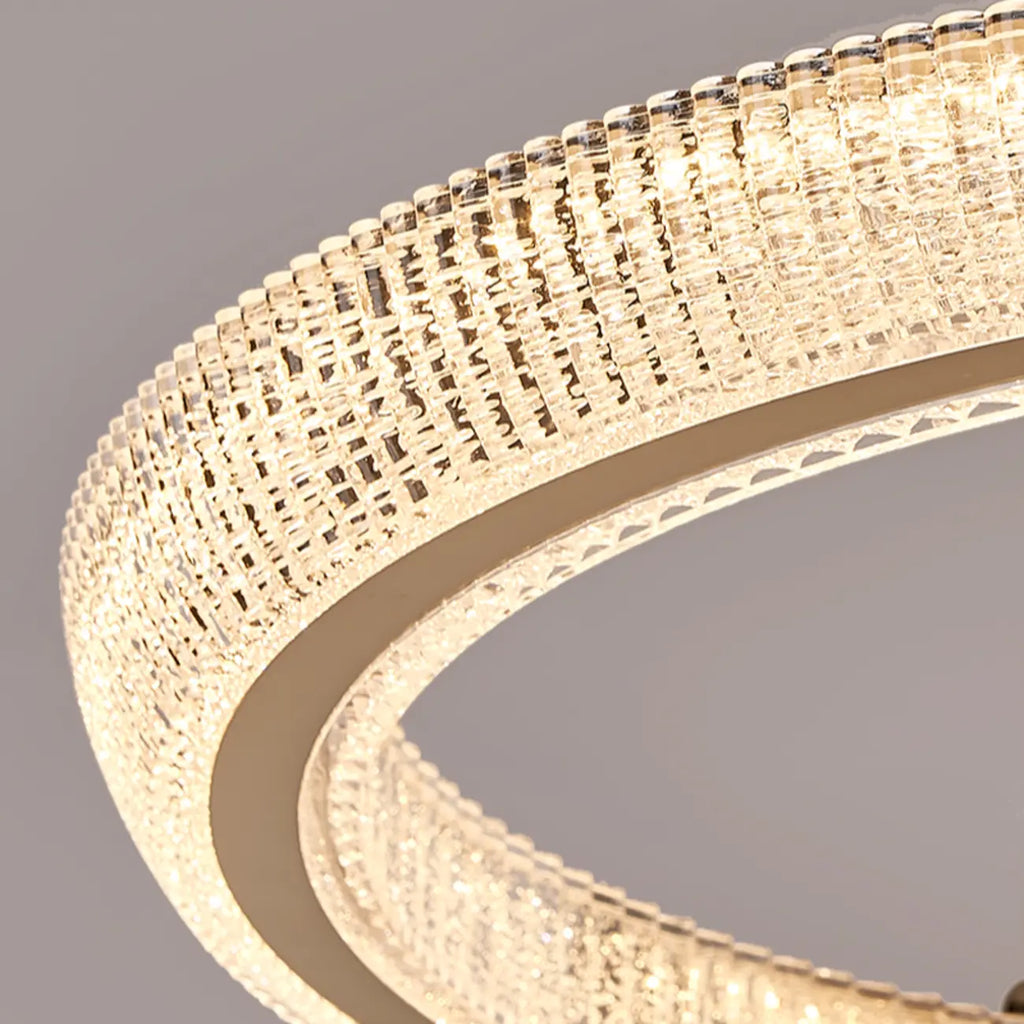 Lustre LED glamour en cristal doré à plusieurs cercles