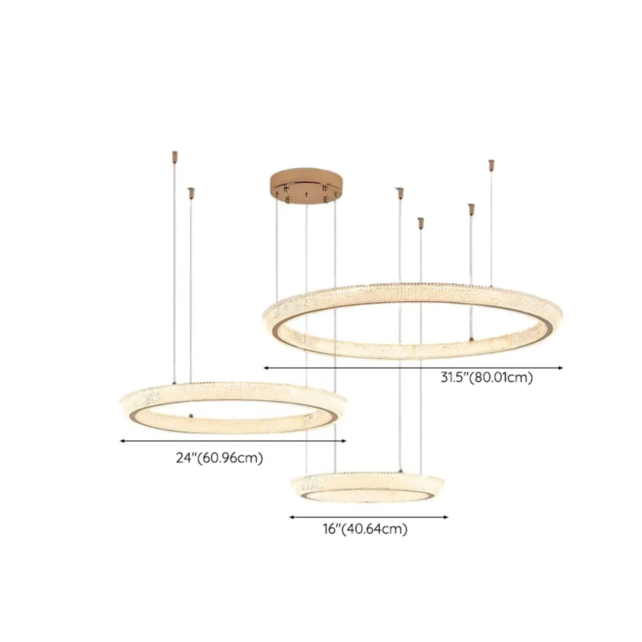 Lustre LED glamour en cristal doré à plusieurs cercles