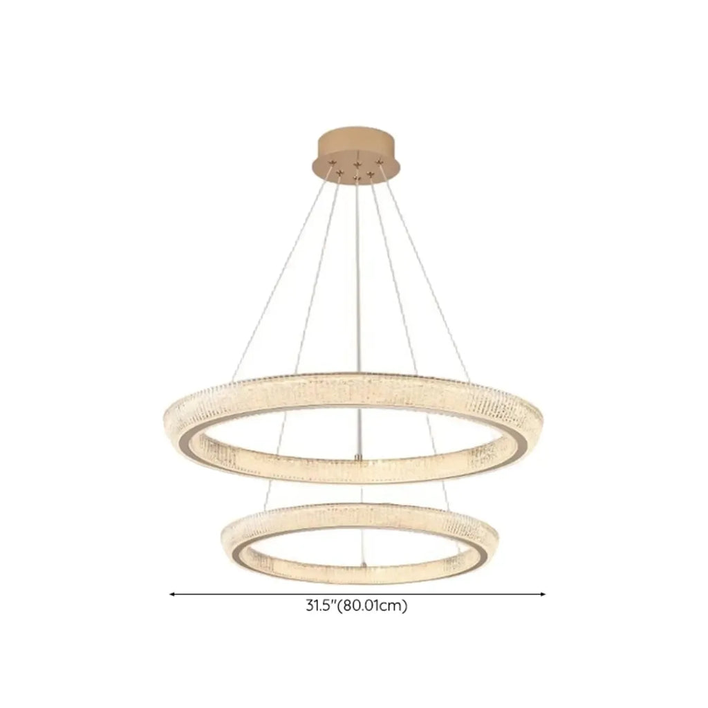 Lustre LED glamour en cristal doré à plusieurs cercles