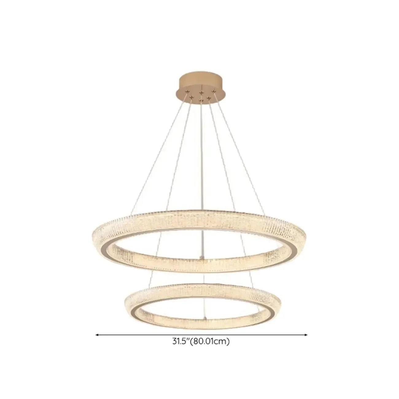 Lustre LED glamour en cristal doré à plusieurs cercles