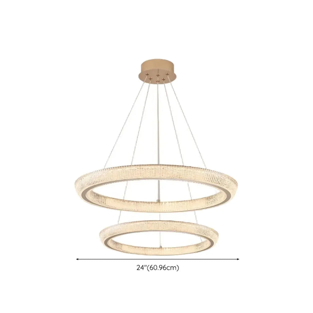 Lustre LED glamour en cristal doré à plusieurs cercles