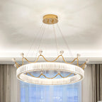 Lustre élégant en cristal doré à LED en forme de couronne