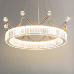 Lustre élégant en cristal doré à LED en forme de couronne