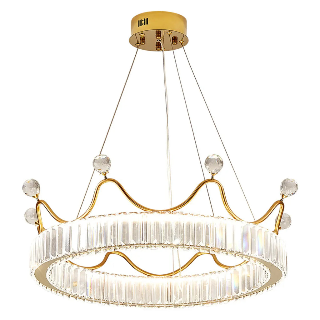 Lustre élégant en cristal doré à LED en forme de couronne