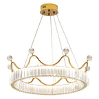 Lustre élégant en cristal doré à LED en forme de couronne