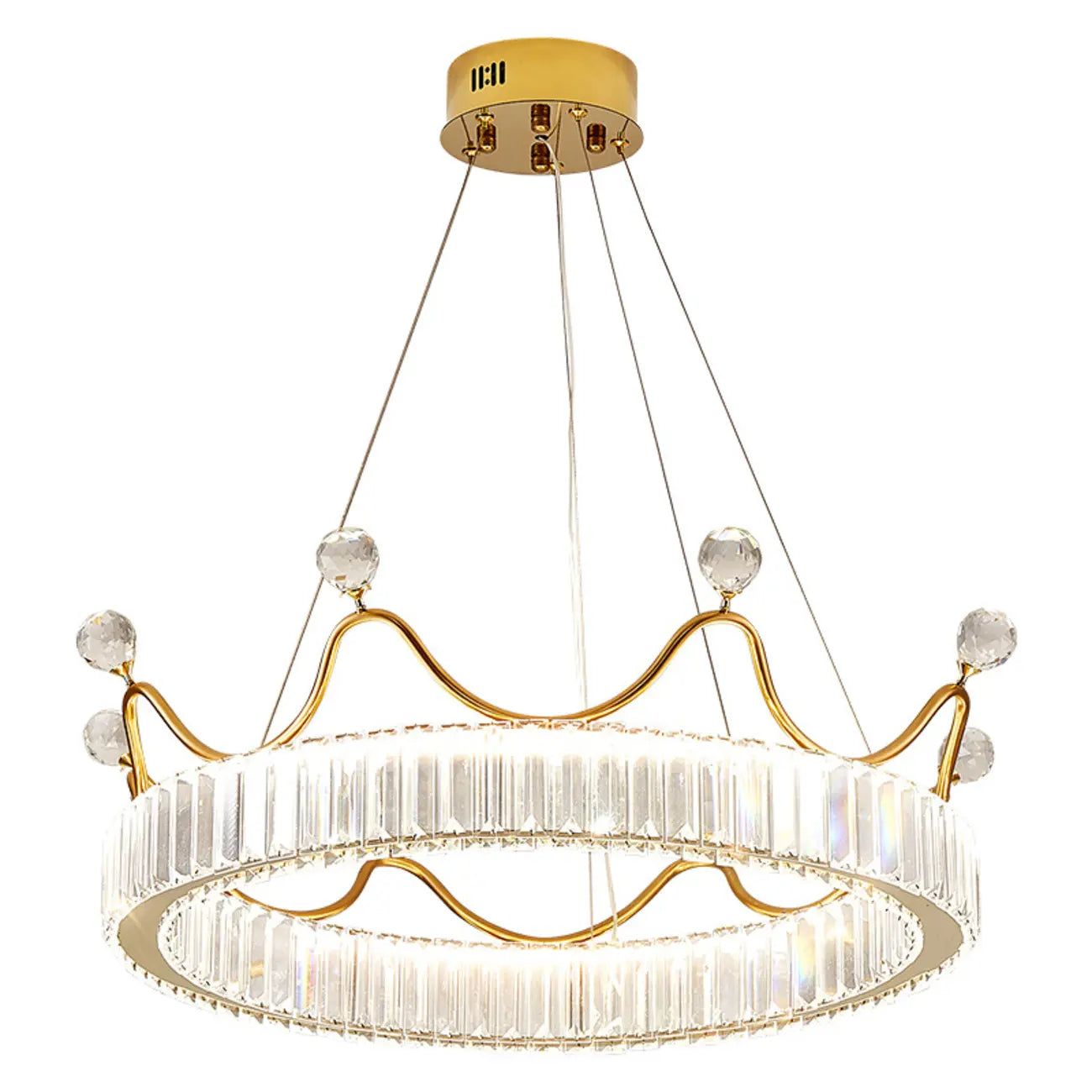 Lustre élégant en cristal doré à LED en forme de couronne