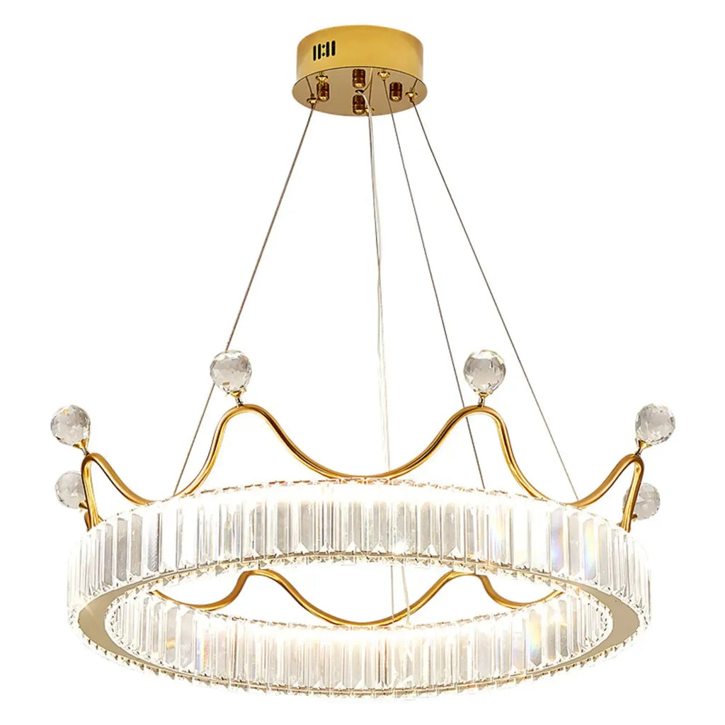 Lustre élégant en cristal doré à LED en forme de couronne