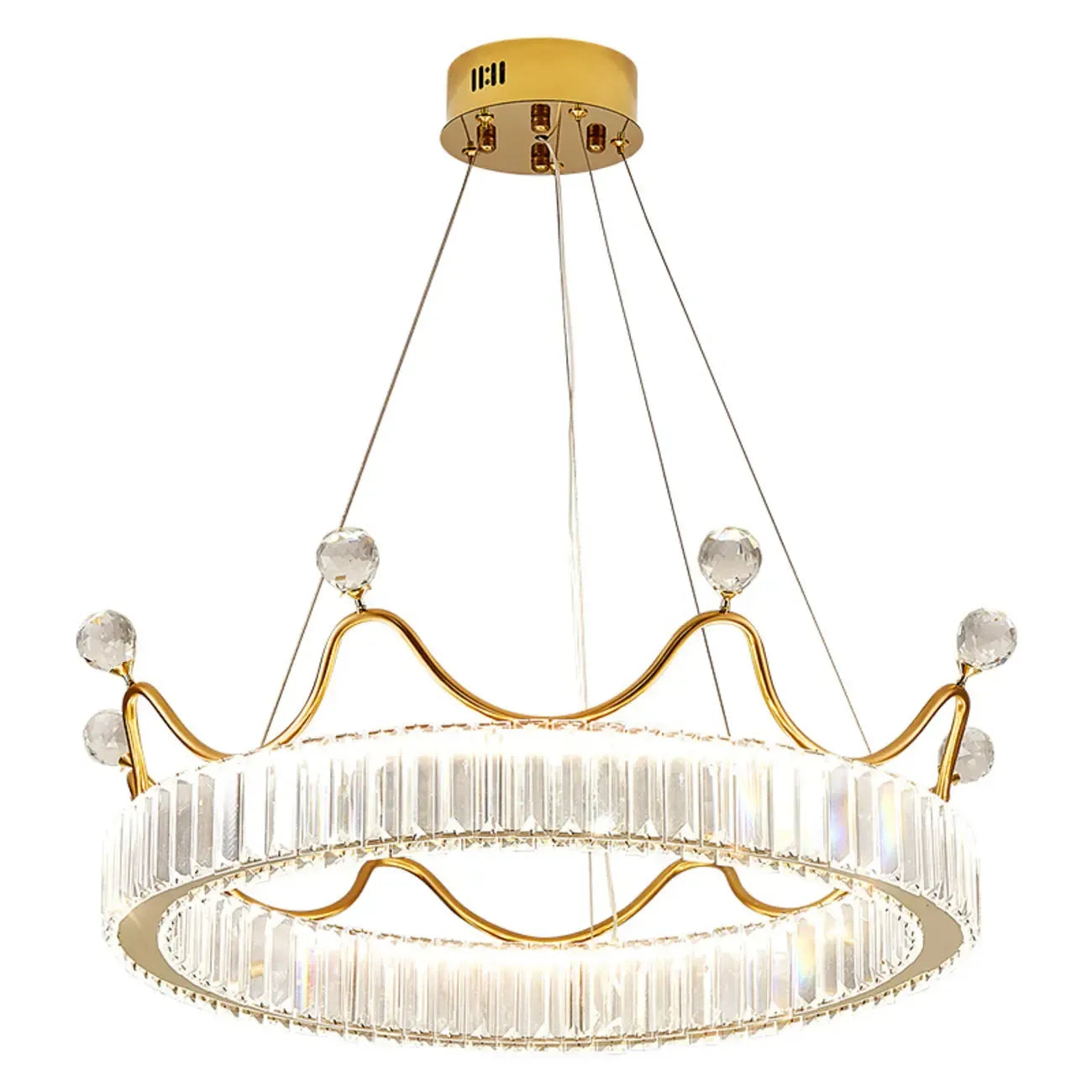 Lustre élégant en cristal doré à LED en forme de couronne