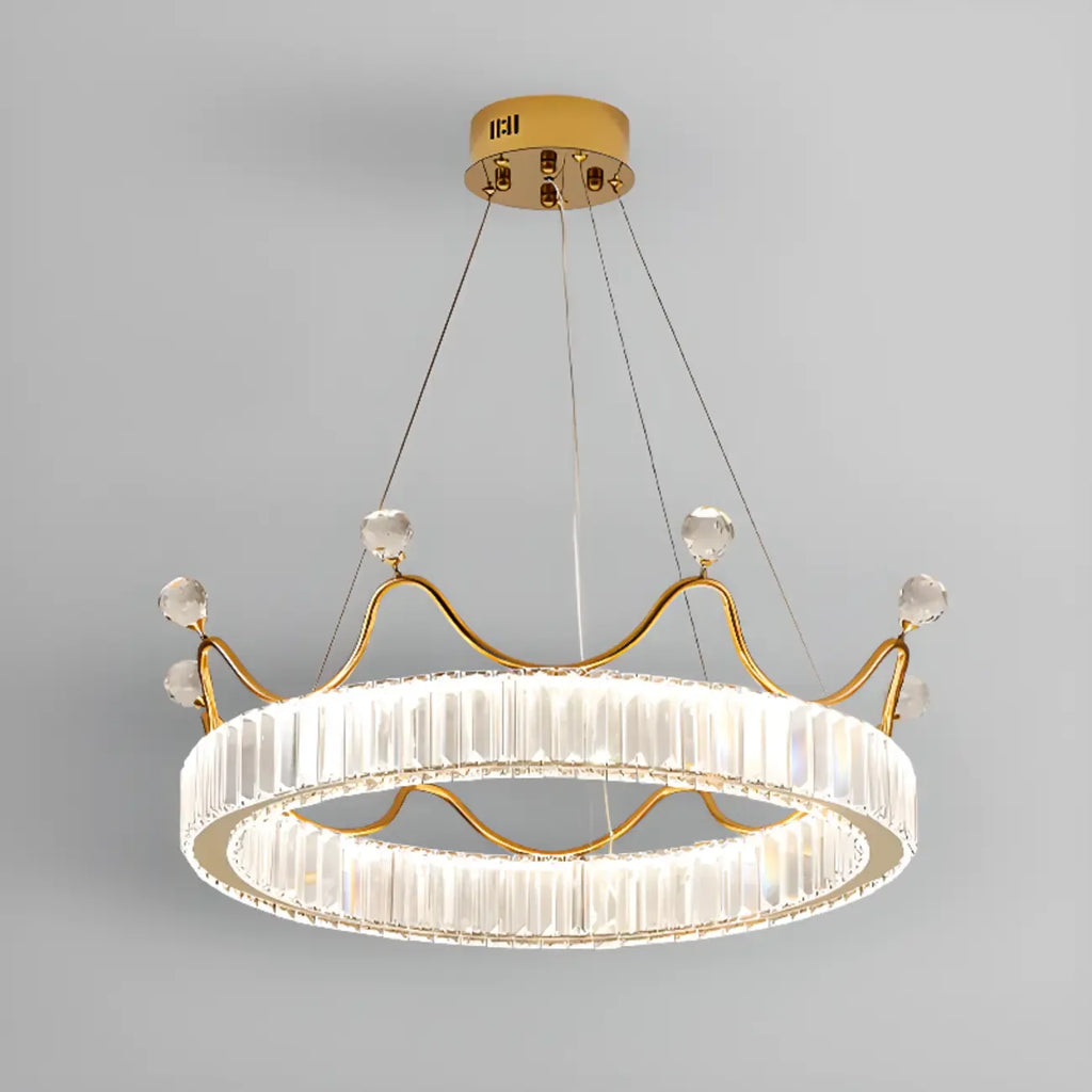 Lustre élégant en cristal doré à LED en forme de couronne