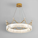 Lustre élégant en cristal doré à LED en forme de couronne