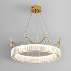 Lustre élégant en cristal doré à LED en forme de couronne