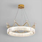 Lustre élégant en cristal doré à LED en forme de couronne