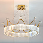 Lustre élégant en cristal doré à LED en forme de couronne