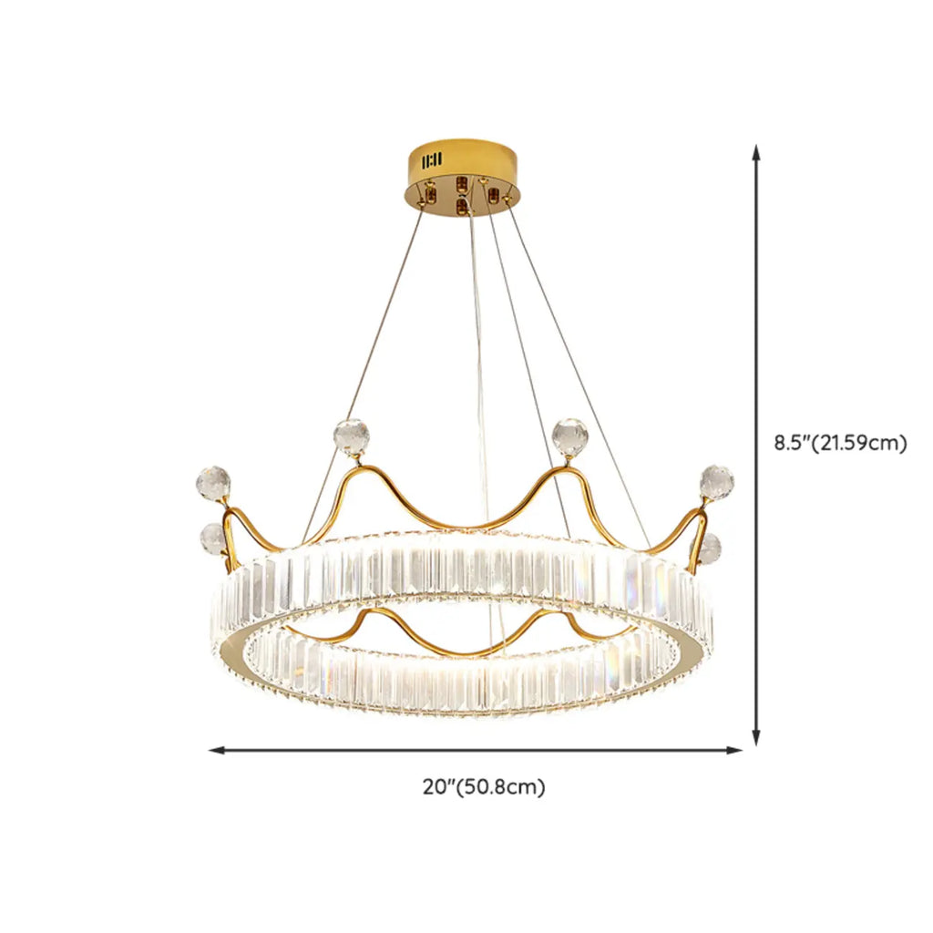 Lustre élégant en cristal doré à LED en forme de couronne