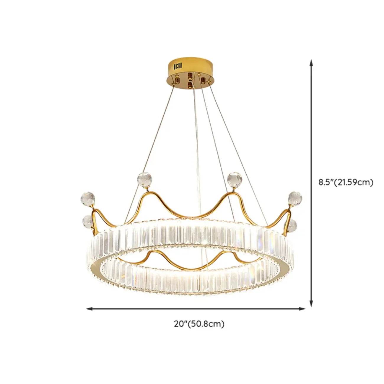 Lustre élégant en cristal doré à LED en forme de couronne