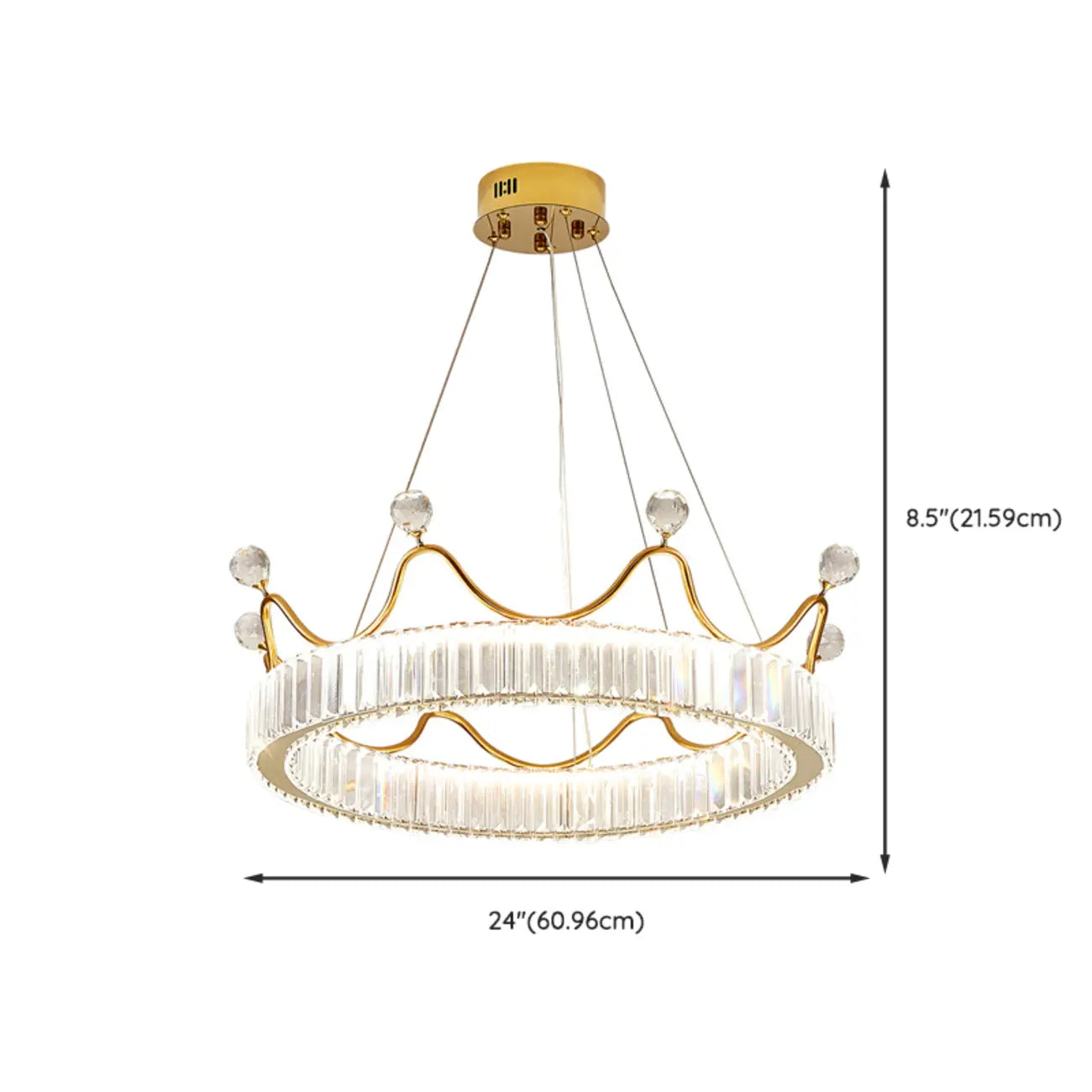 Lustre élégant en cristal doré à LED en forme de couronne