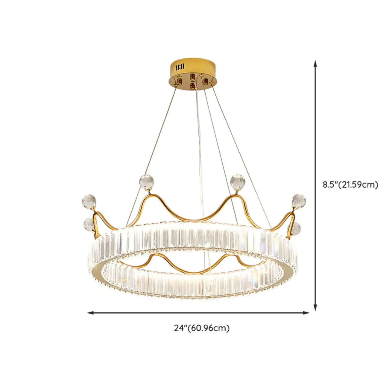 Lustre élégant en cristal doré à LED en forme de couronne