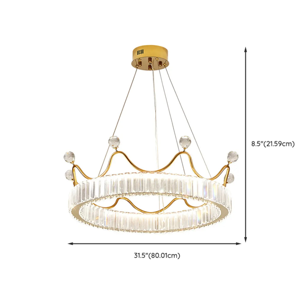 Lustre élégant en cristal doré à LED en forme de couronne