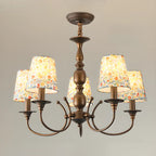 Lustre tonneau en tissu à motif floral bronze rustique
