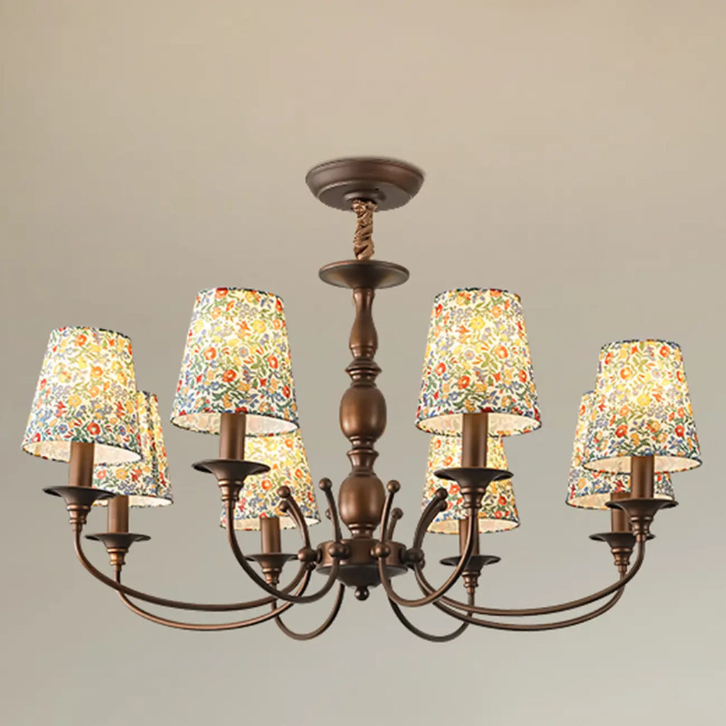 Lustre tonneau en tissu à motif floral bronze rustique