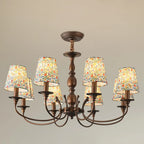 Lustre tonneau en tissu à motif floral bronze rustique