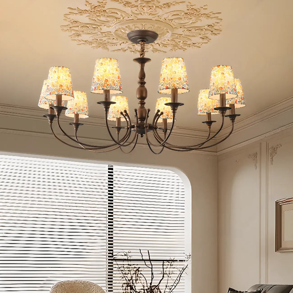 Lustre tonneau en tissu à motif floral bronze rustique