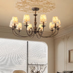 Lustre tonneau en tissu à motif floral bronze rustique