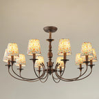 Lustre tonneau en tissu à motif floral bronze rustique