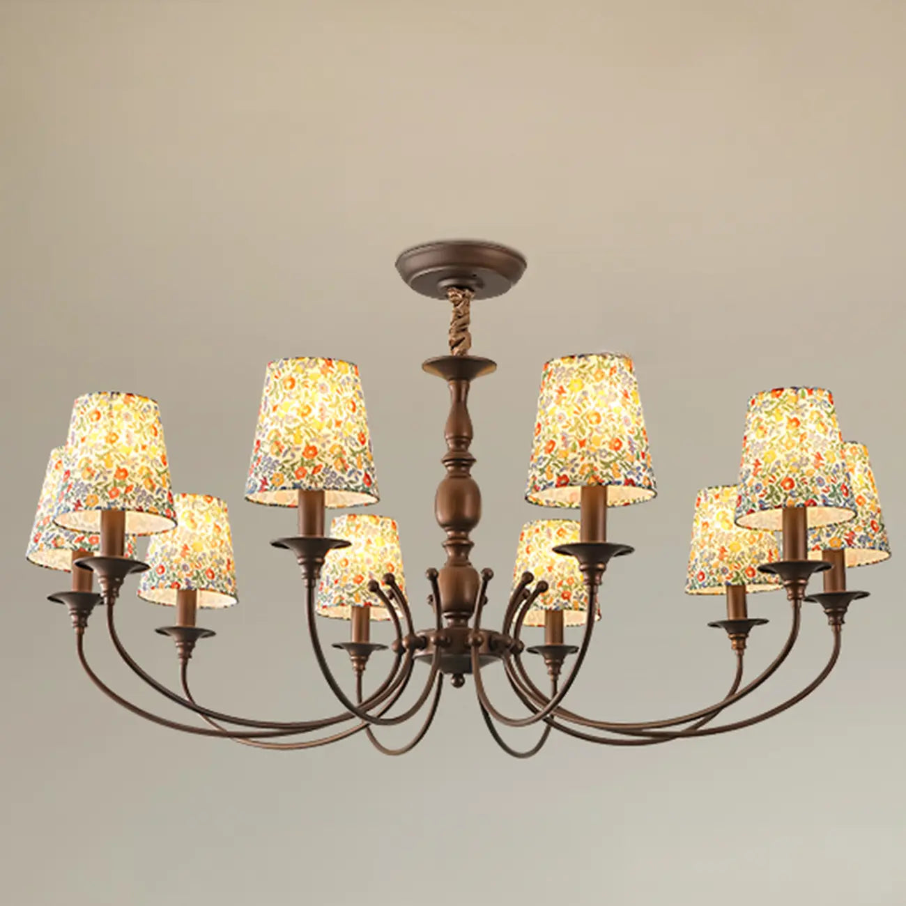 Lustre tonneau en tissu à motif floral bronze rustique