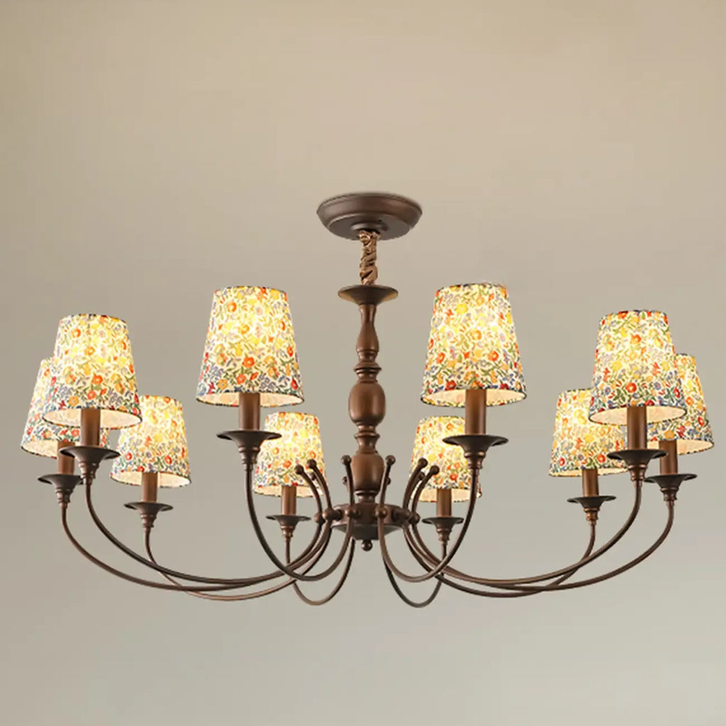Lustre tonneau en tissu à motif floral bronze rustique