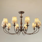 Lustre tonneau en tissu à motif floral bronze rustique