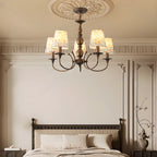 Lustre tonneau en tissu à motif floral bronze rustique