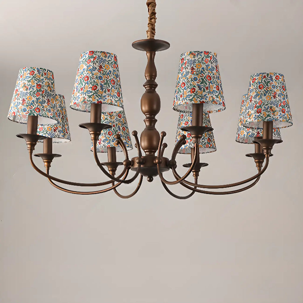 Lustre tonneau en tissu à motif floral bronze rustique