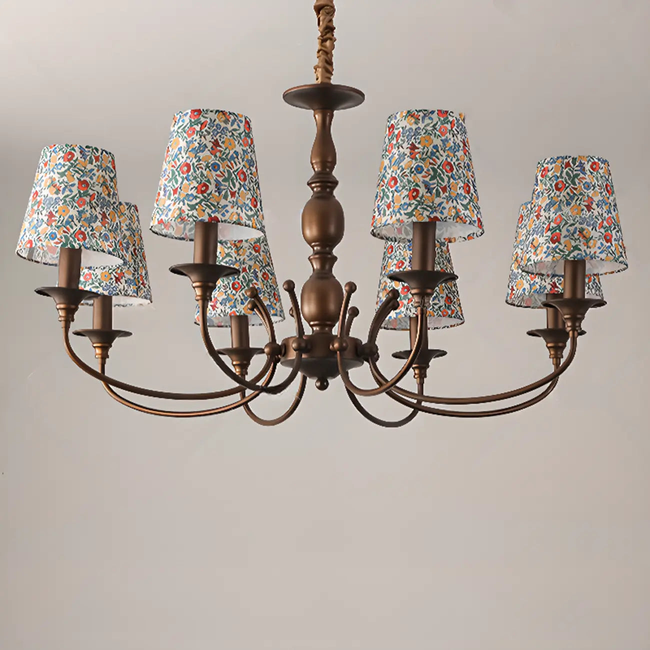 Lustre tonneau en tissu à motif floral bronze rustique