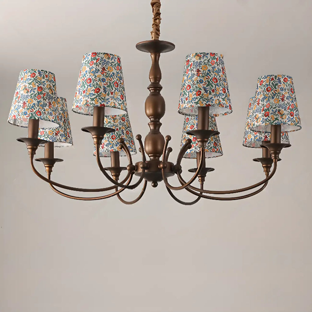 Lustre tonneau en tissu à motif floral bronze rustique