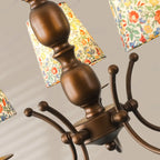 Lustre tonneau en tissu à motif floral bronze rustique