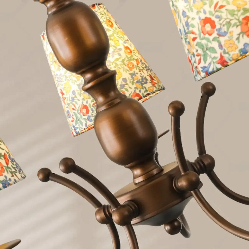Lustre tonneau en tissu à motif floral bronze rustique